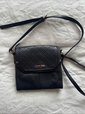 Calvin Klein Black Quilted Flap Crossbody Bag with Gold Hardware